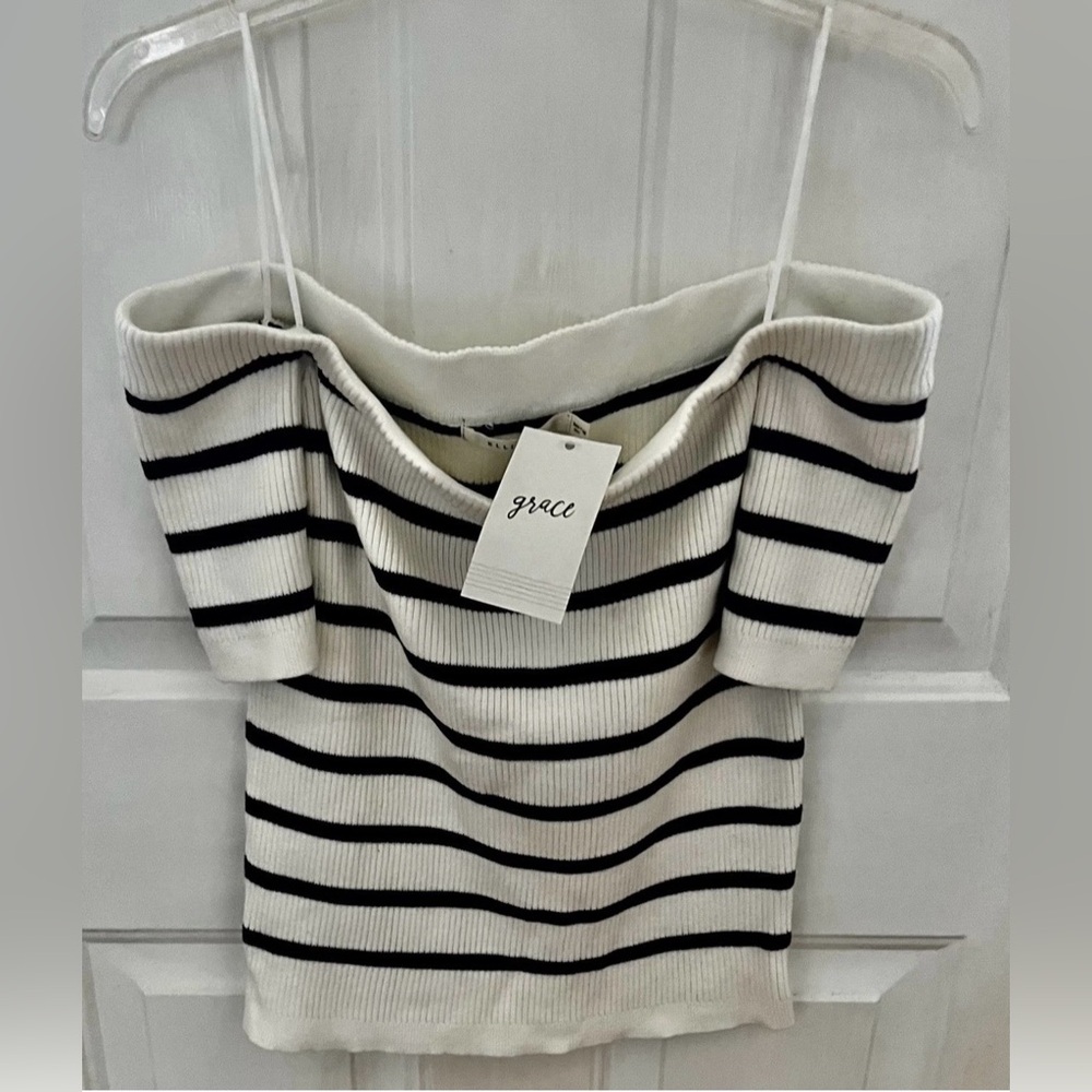 off the shoulder sweater New with Tags white and Navy size Medium